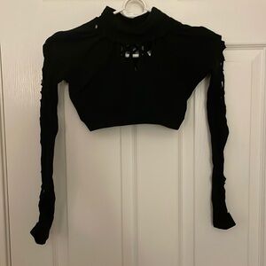 Long sleeve slitweave crop top